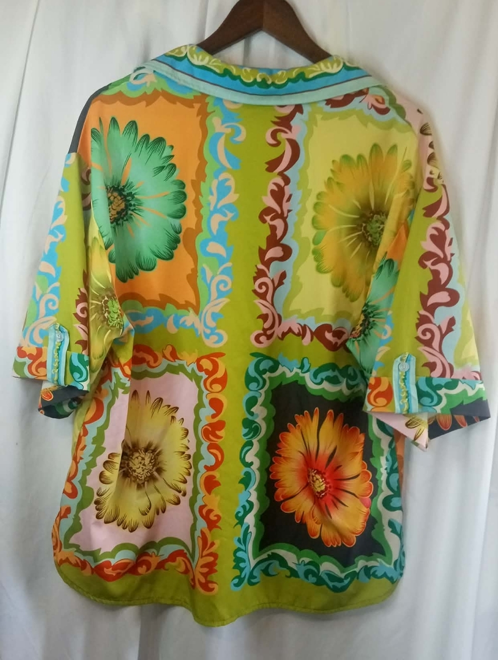 Vibrant Floral Button Shirt Yellow Green Orange Daisy XL Tropical Casual Summer - Picture 2 of 6